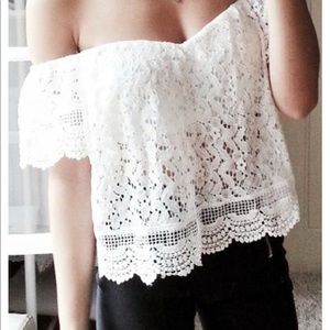 Ina Off the Shoulder Lace White Top Sz S